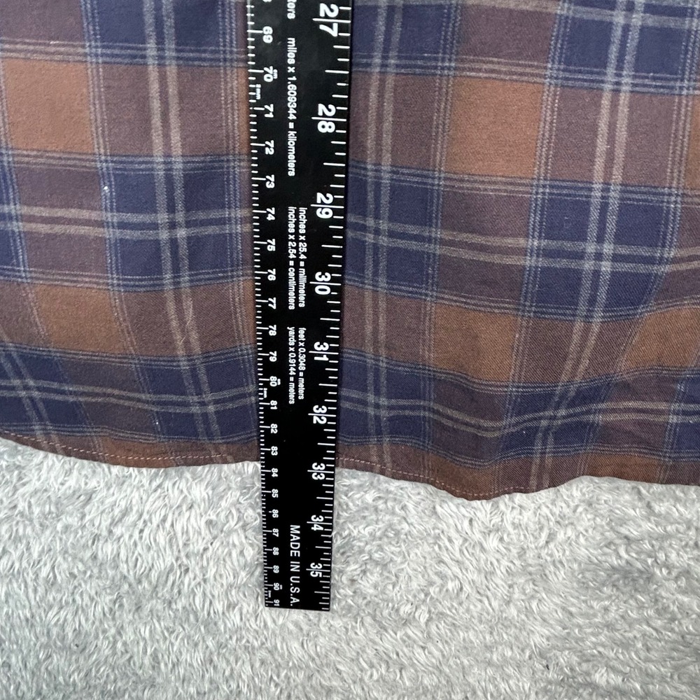 Billy Reid Mens XXL Brown Navy Blue Plaid Flannel Button Down Shirt Standard Cut - Picture 6 of 8